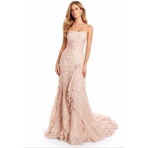 Terani Couture Silk Strapless Mermaid Gown Train Blush Size 8